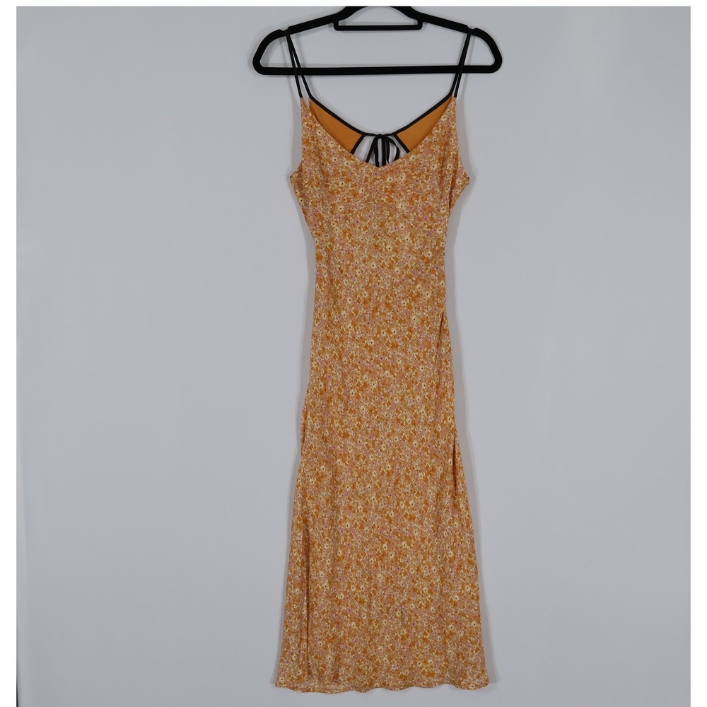 Elodie Floral Midi Dress Womens XS Orange Open Back Slip Dress Bohemian Cottage